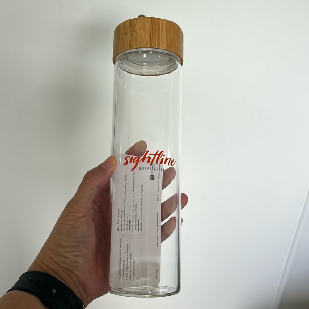 NWT 20 oz Glass and bamboo tumbler; Sightline logo